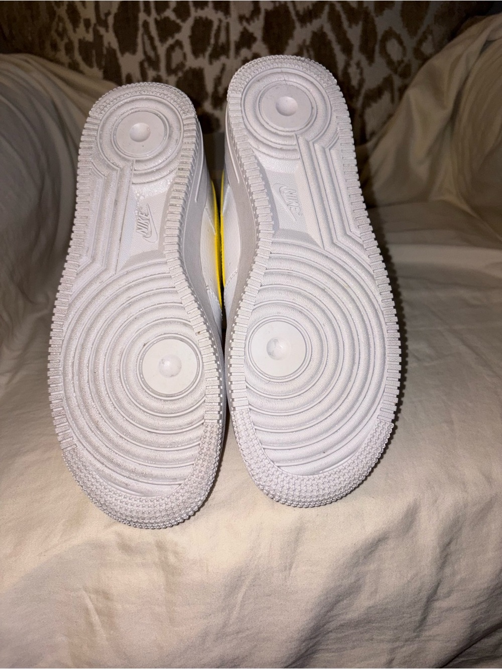 Nike Air Force 1s - White Low-Top Sneakers with Yellow Swoosh - Picture 3 of 3